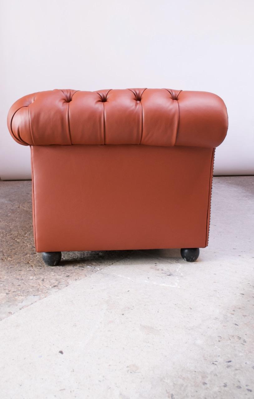 Ebonized Vintage Restored English Leather Chesterfield Sofa