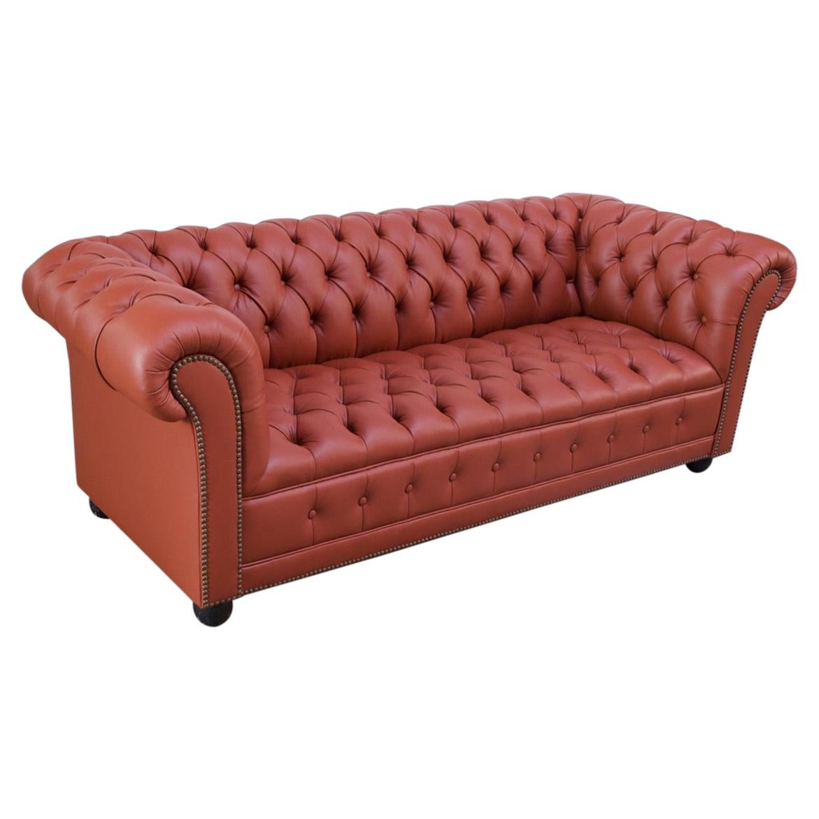 Vintage Restored English Leather Chesterfield Sofa