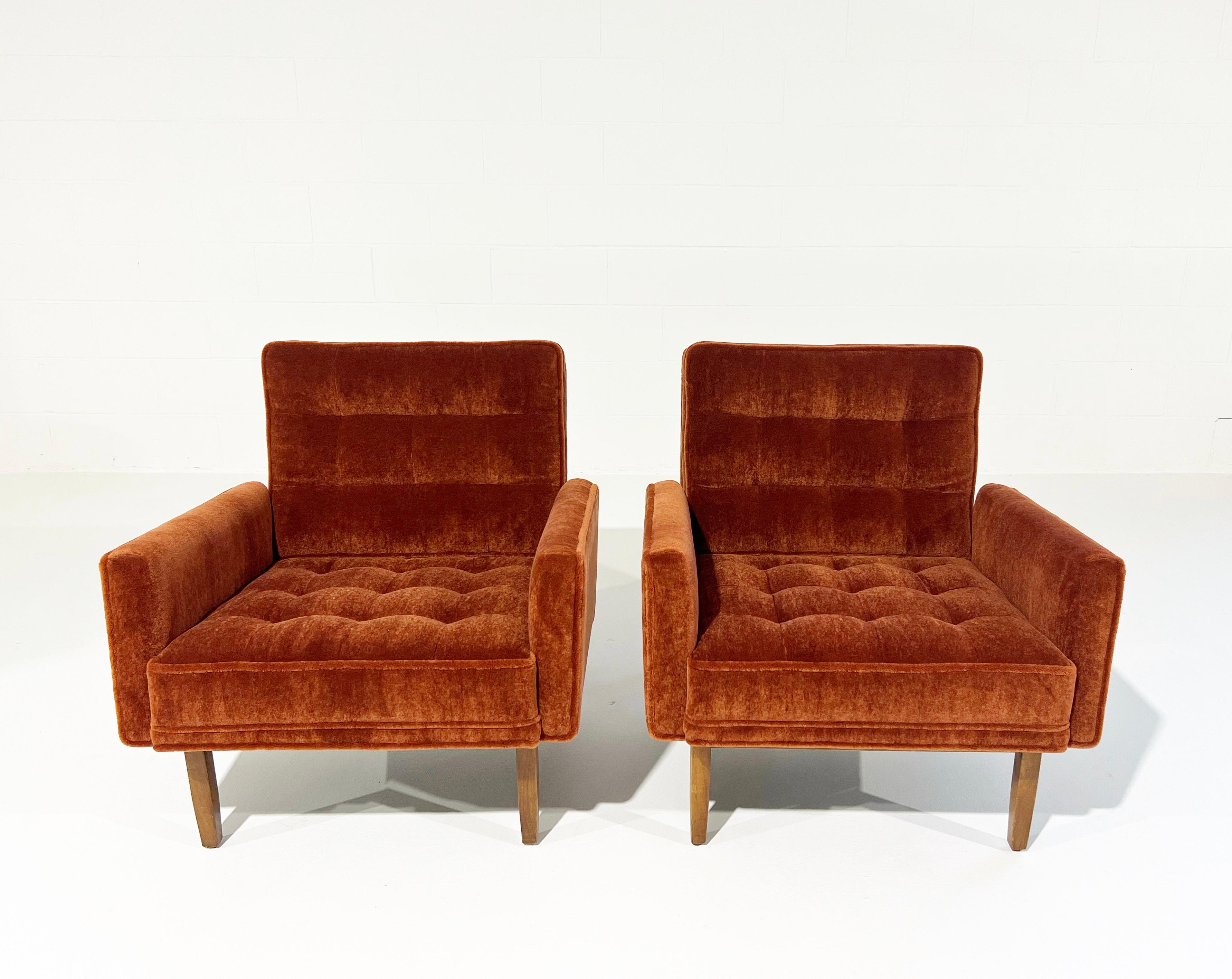 Vintage Restored Florence Knoll Armchairs in Pierre Frey Teddy Mohair For Sale 1