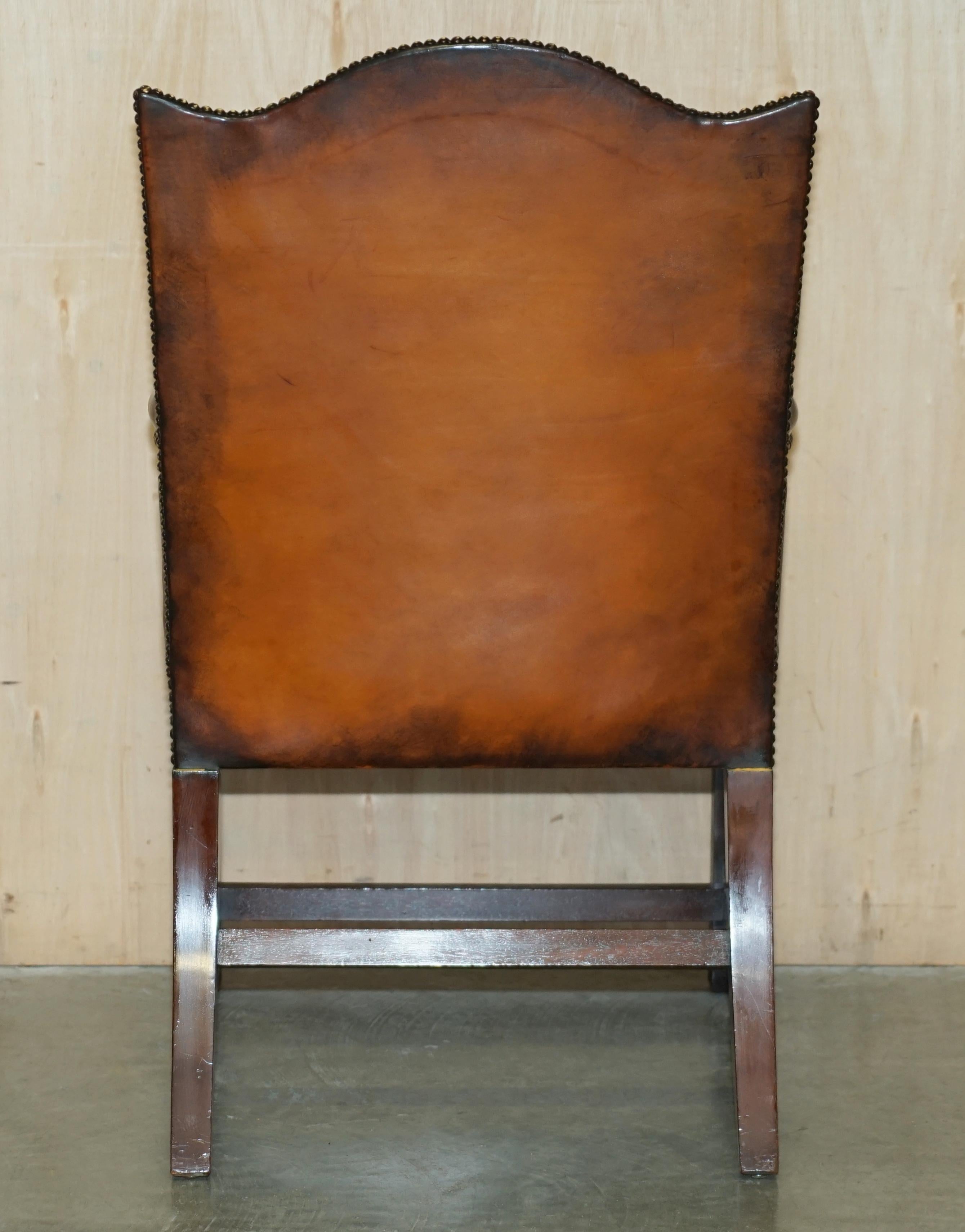 VINTAGE RESTORED GAINSBOROUGH HAND DYED WHISKY BROWN LEATHER OFFICE DESK CHAiR For Sale 11