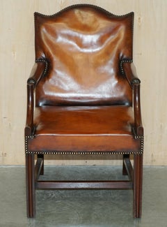 VINTAGE RESTORED GAINSBOROUGH HAND DYED WHISKY BROWN LEATHER OFFICE DESK CHAiR