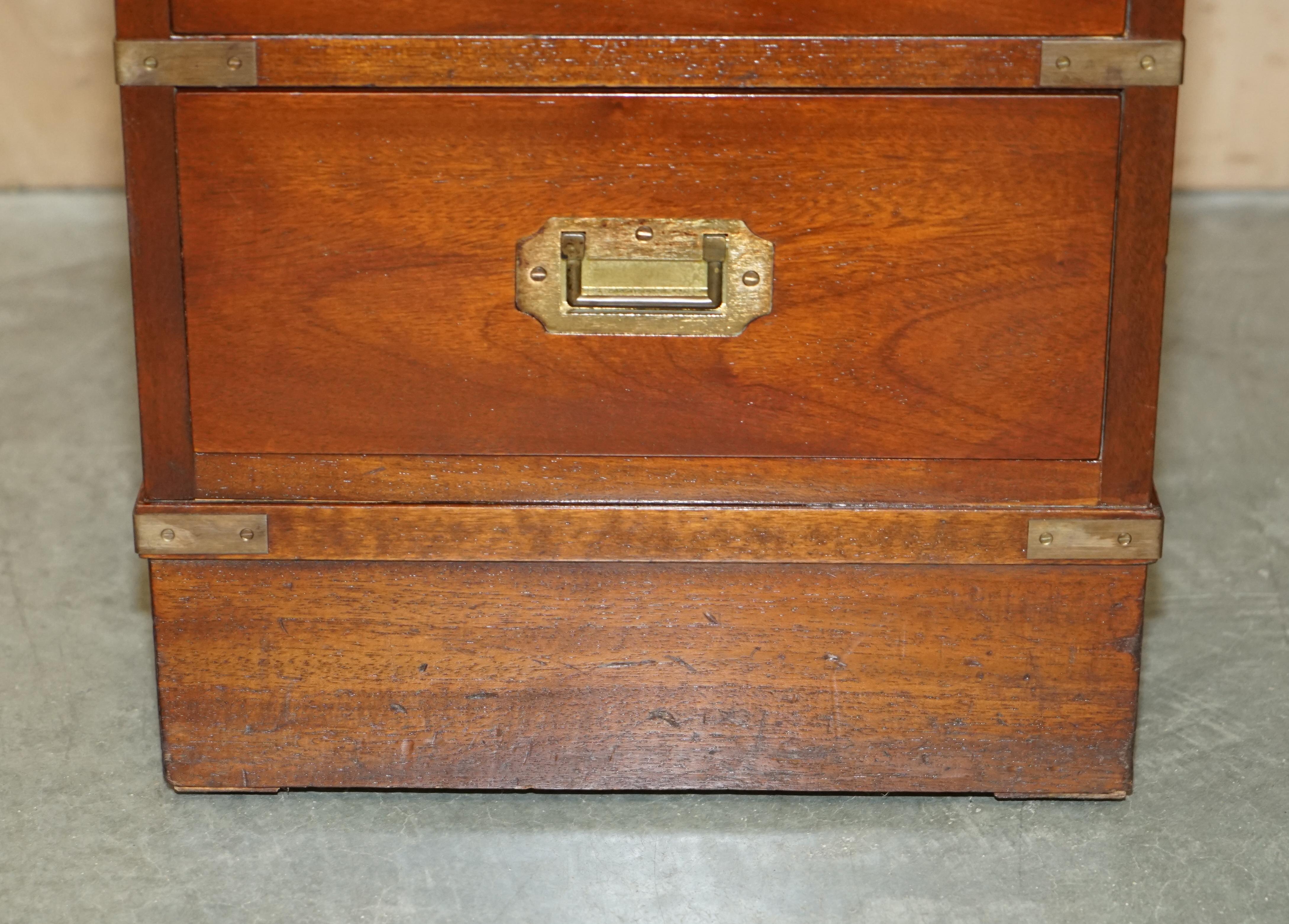 Vintage Restored Harrods Kennedy Brown Leather Military Campaign Pedestal Desk For Sale 2