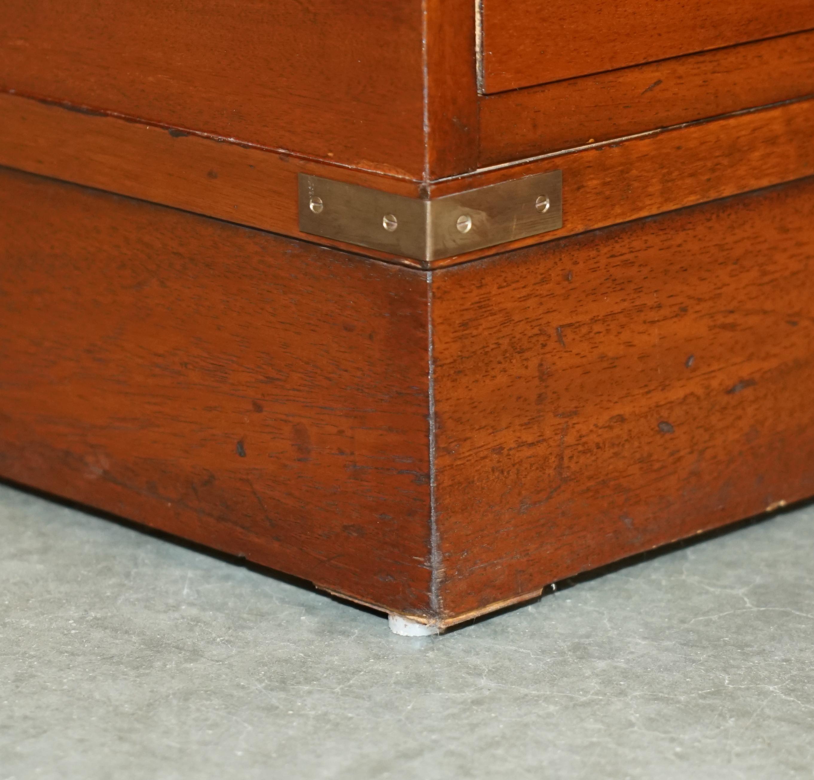 Vintage Restored Harrods Kennedy Brown Leather Military Campaign Pedestal Desk For Sale 3