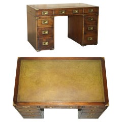 ViNTAGE RESTORED HARRODS KENNEDY GREEN LEATHER MILITARY CAMPAIGN PEDESTAL DESK