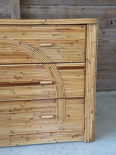 Vintage Restored Organic Modern Pencil Reed Rattan Arch Front Dresser