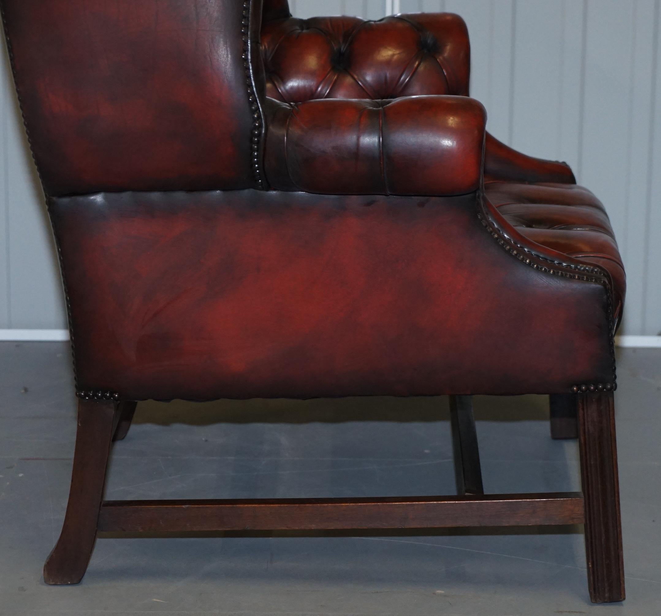Vintage Restored Oxblood Leather Fully Tufted Chesterfield Wingback Armchair 4