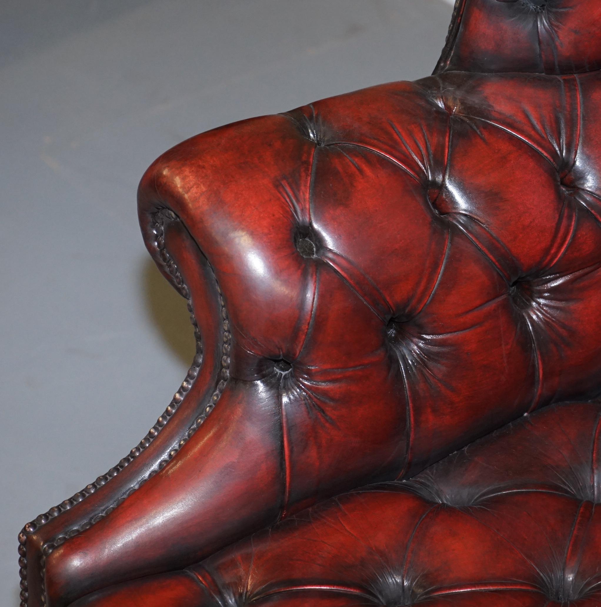 20th Century Vintage Restored Oxblood Leather Fully Tufted Chesterfield Wingback Armchair