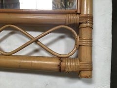 Vintage Restored Single-Strand Rattan Mirror W/ Stick Reed Rattan Wave Border