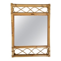 Vintage Restored Single-Strand Rattan Mirror W/ Stick Reed Rattan Wave Border