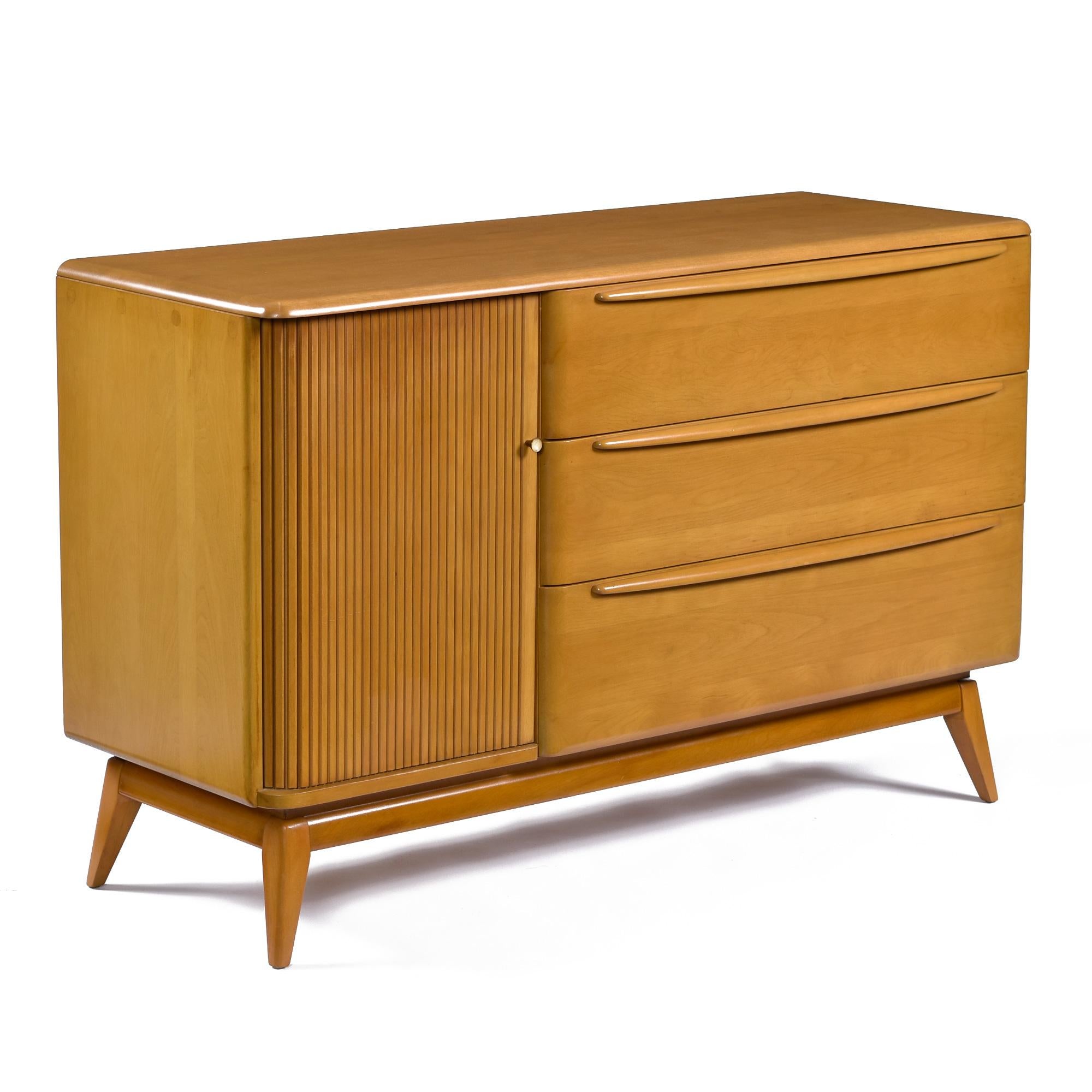 American Vintage Restored Solid Maple Heywood Wakefield M-1542 Wheat Tambour Credenza For Sale