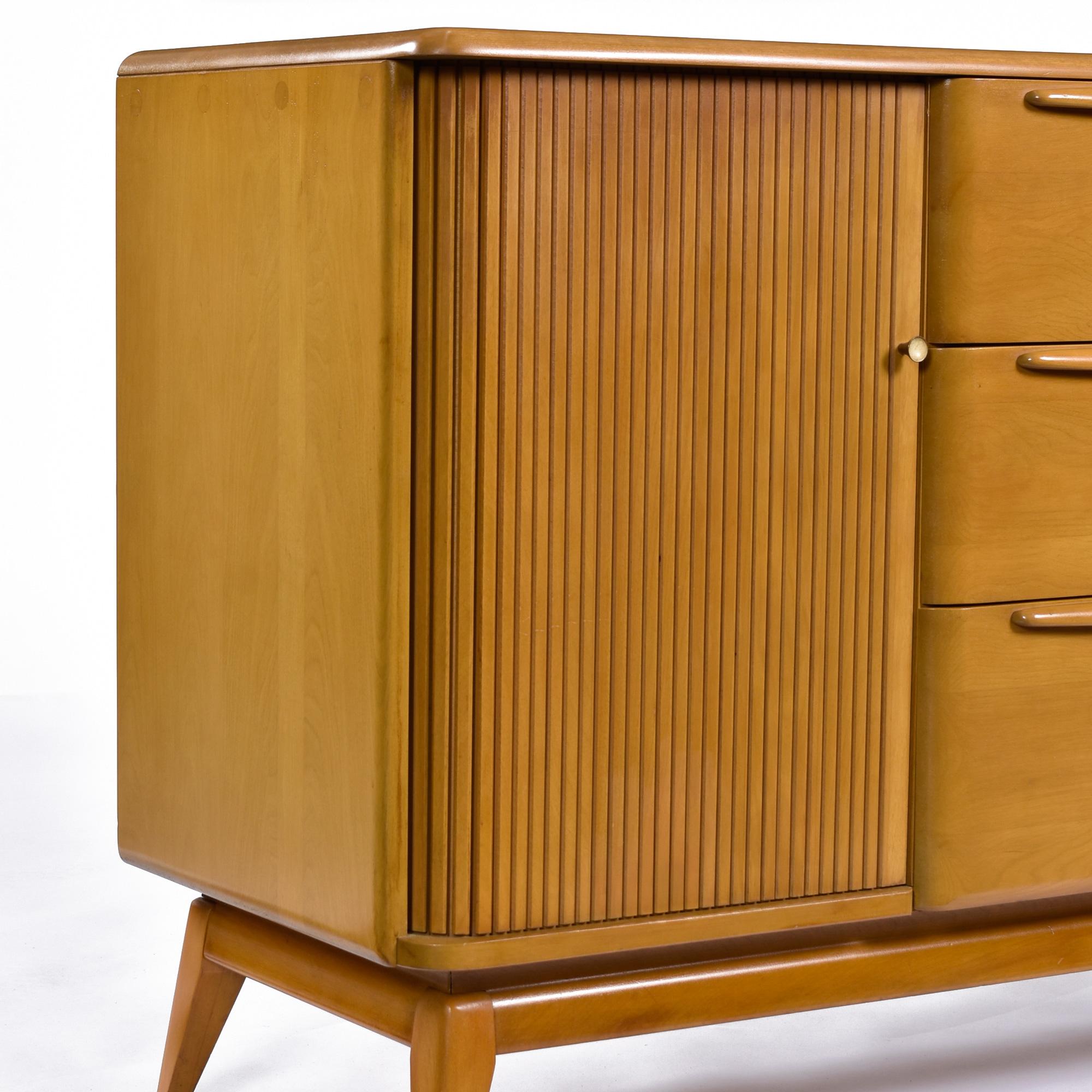 Mid-Century Modern Vintage Restored Solid Maple Heywood Wakefield M-1542 Wheat Tambour Credenza For Sale