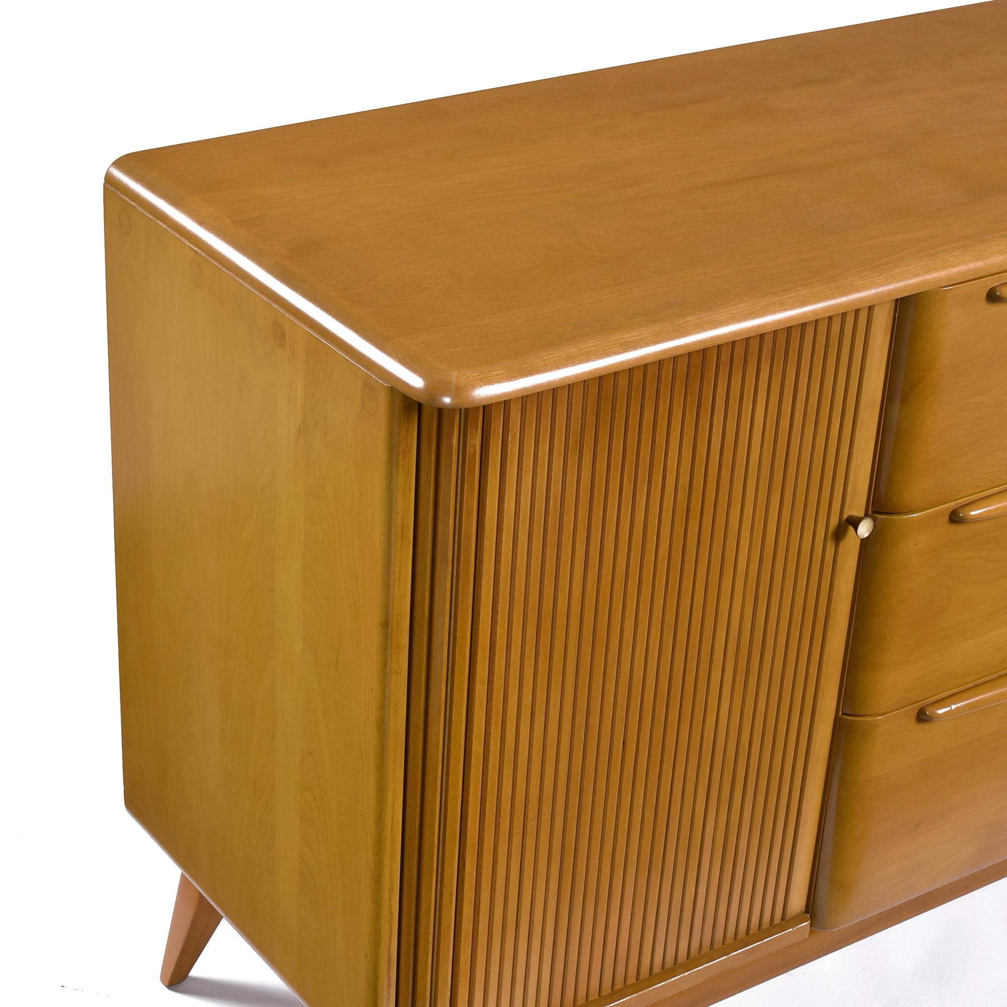 Vintage Restored Solid Maple Heywood Wakefield M-1542 Wheat Tambour Credenza For Sale 1