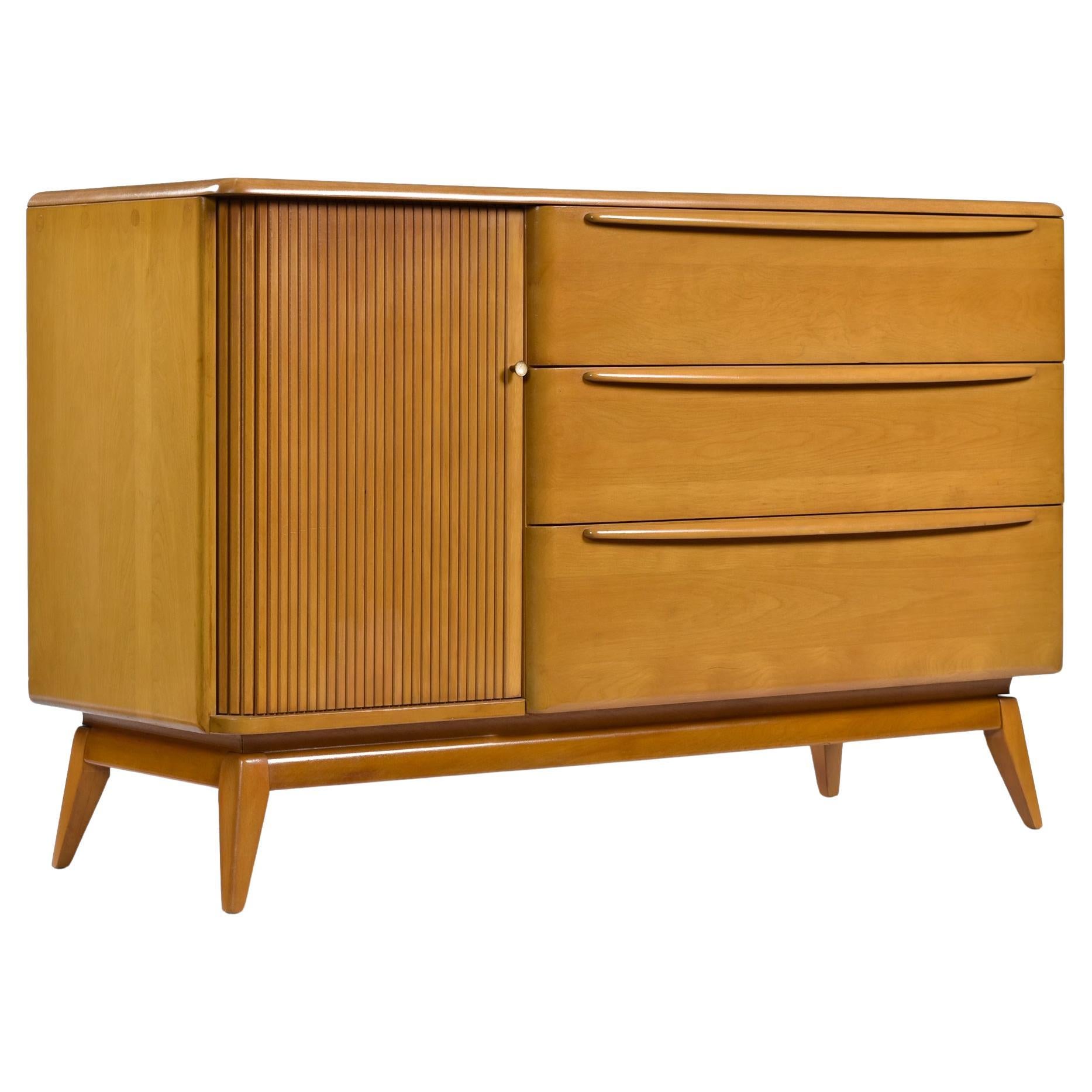 Vintage Restored Solid Maple Heywood Wakefield M-1542 Wheat Tambour Credenza For Sale