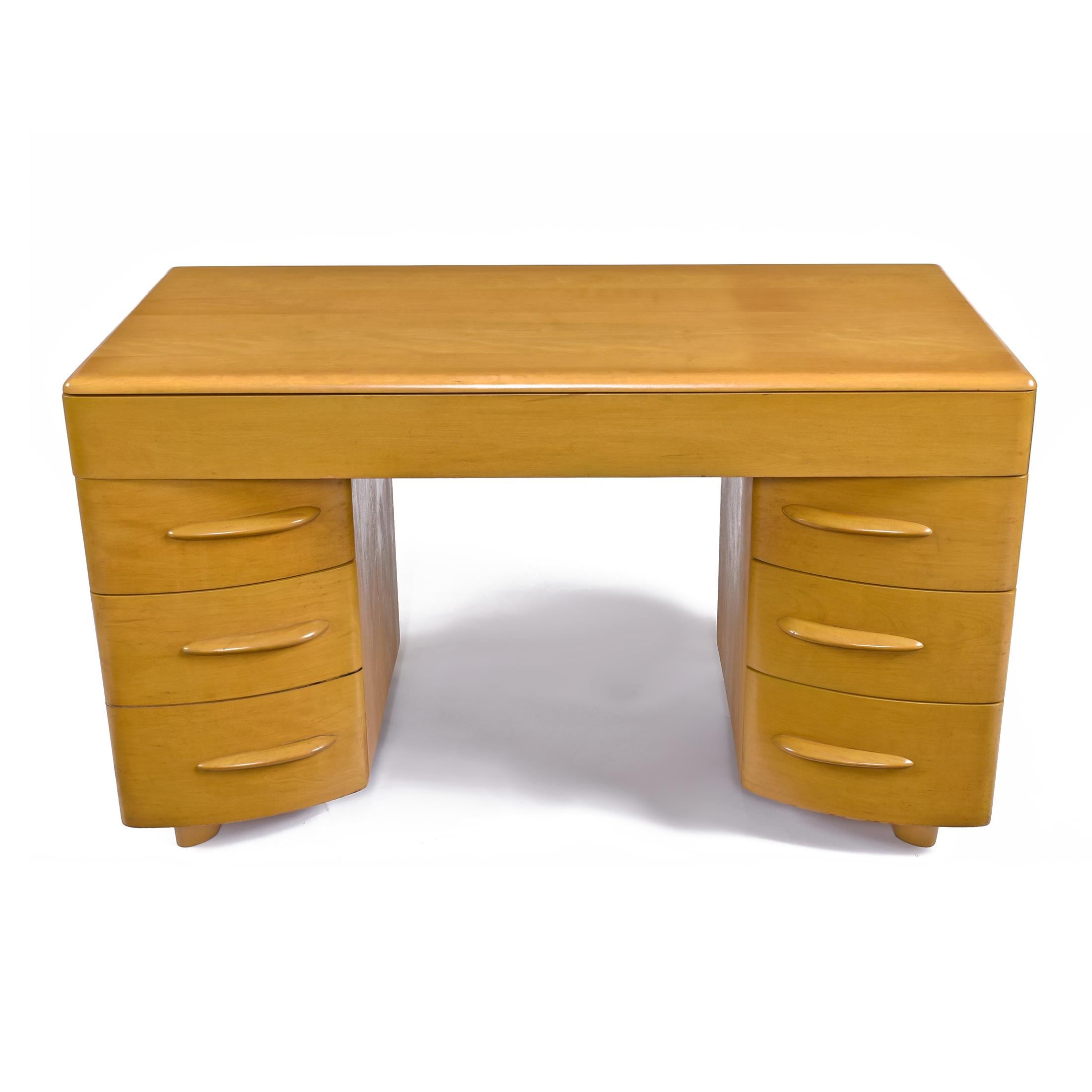 Americano Scrivania e sedia vintage restaurata in acero massiccio Heywood Wakefield Tambour Credenza
