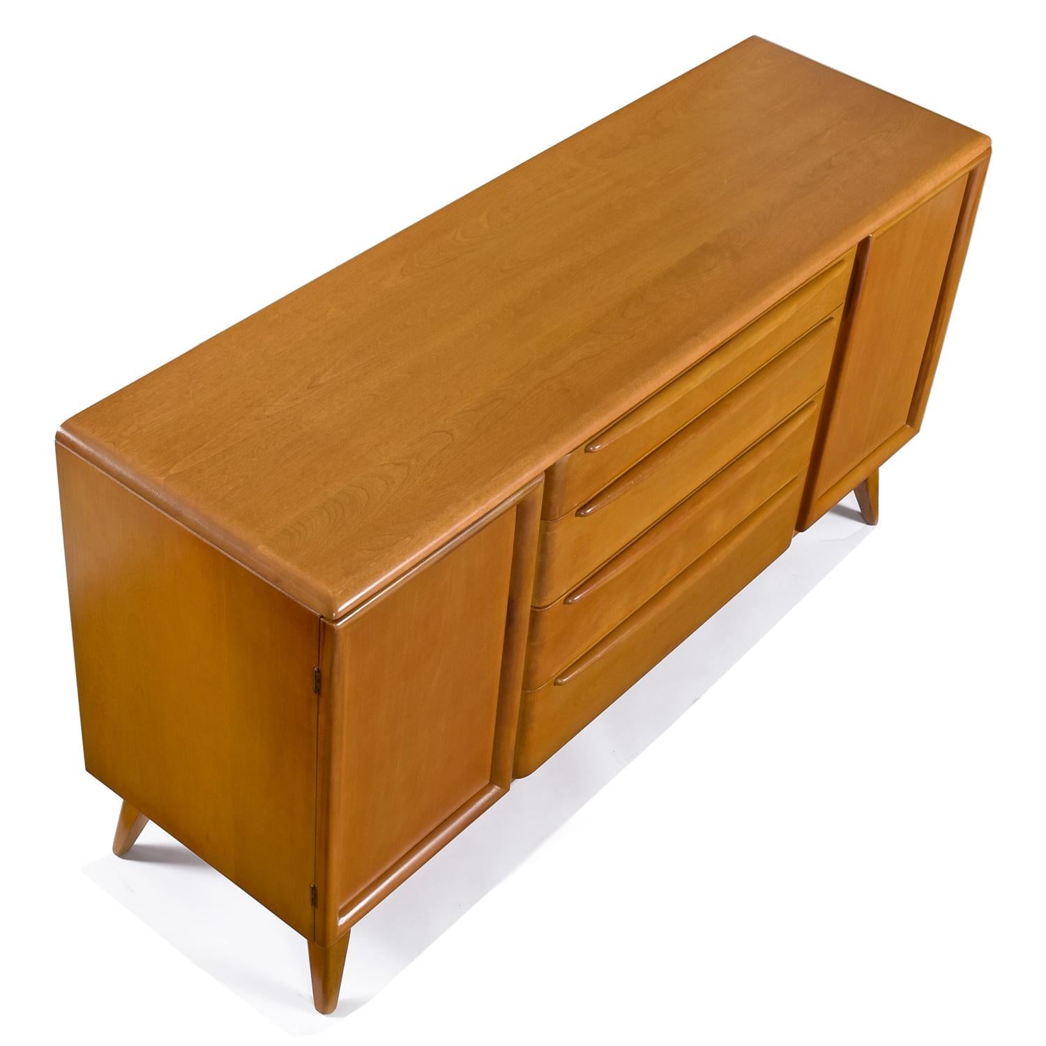 Mid-Century Modern Vintage Restored Solid Maple Heywood Wakefield Wheat Credenza Buffet For Sale