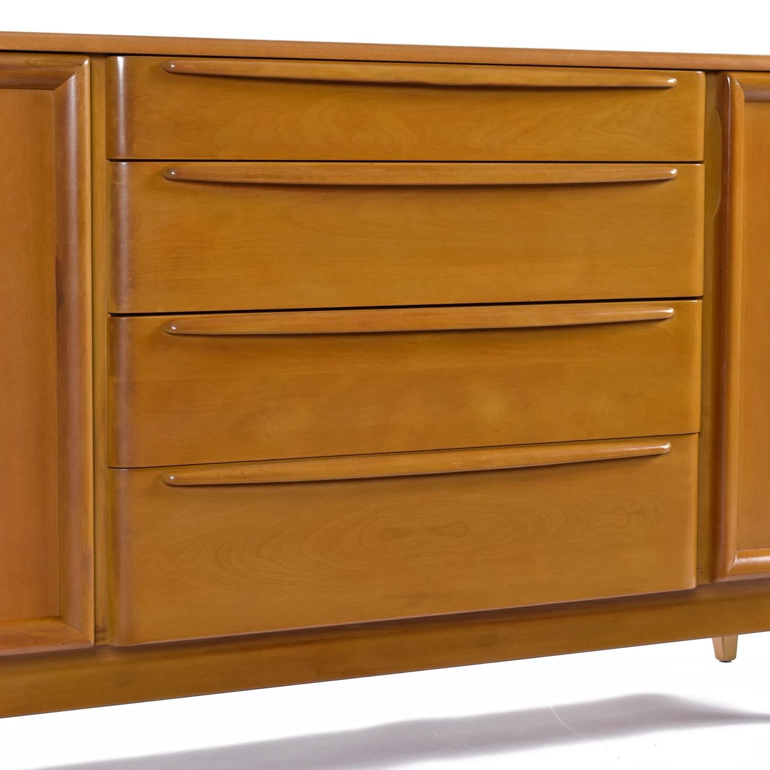 Vintage Restored Solid Maple Heywood Wakefield Wheat Credenza Buffet For Sale 1