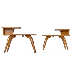 Tables d'escalier vintage restaurées en érable massif Heywood Wakefield Wheat