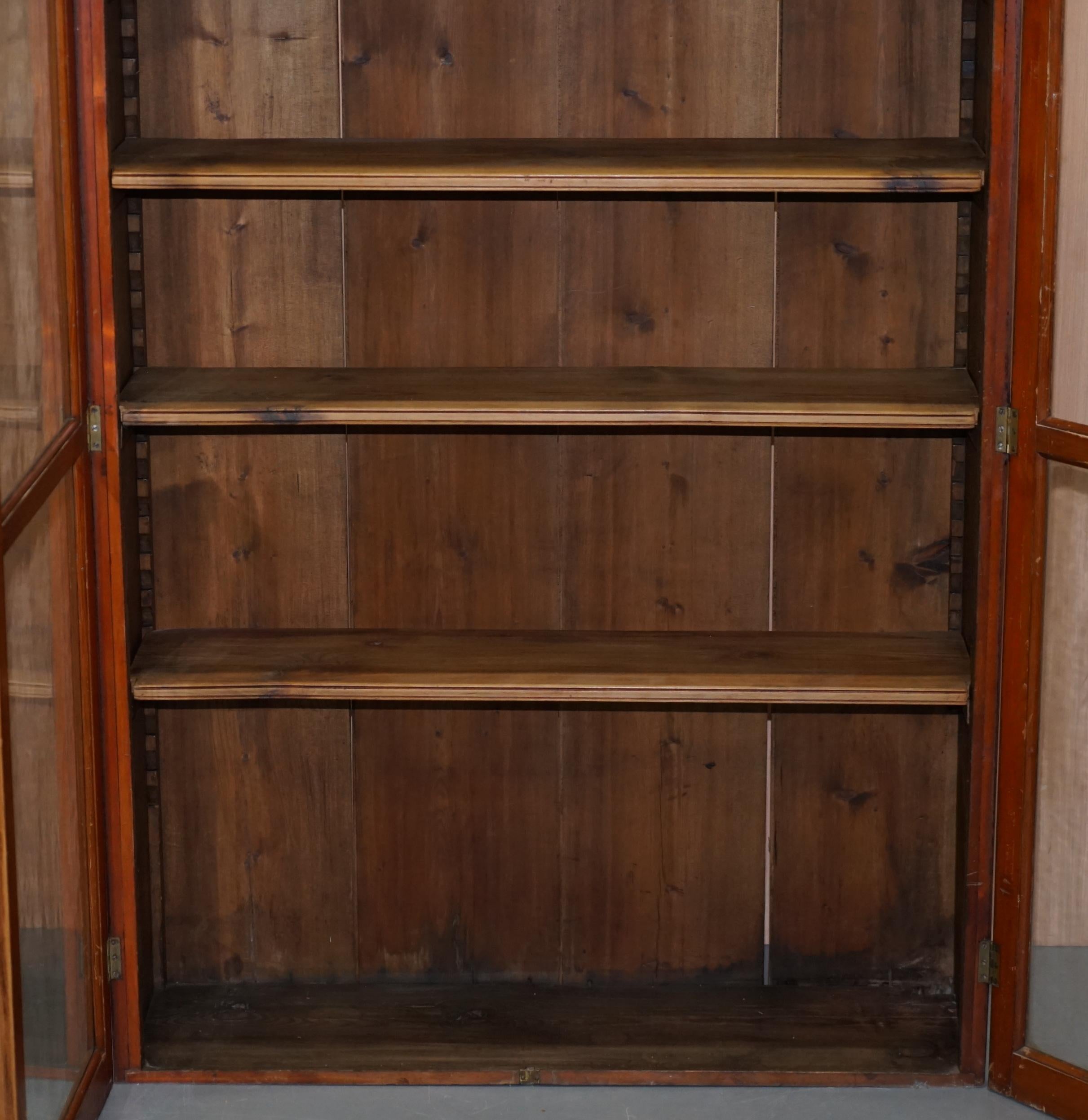 Vintage Restored Solid Pine Glass Doored Library Bookcase Also Hanging Cabinet 1