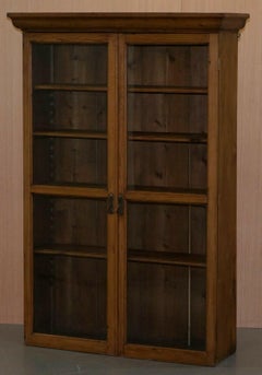 Vintage Restored Solid Pine Glass Doored Library Bookcase Also Hanging Cabinet