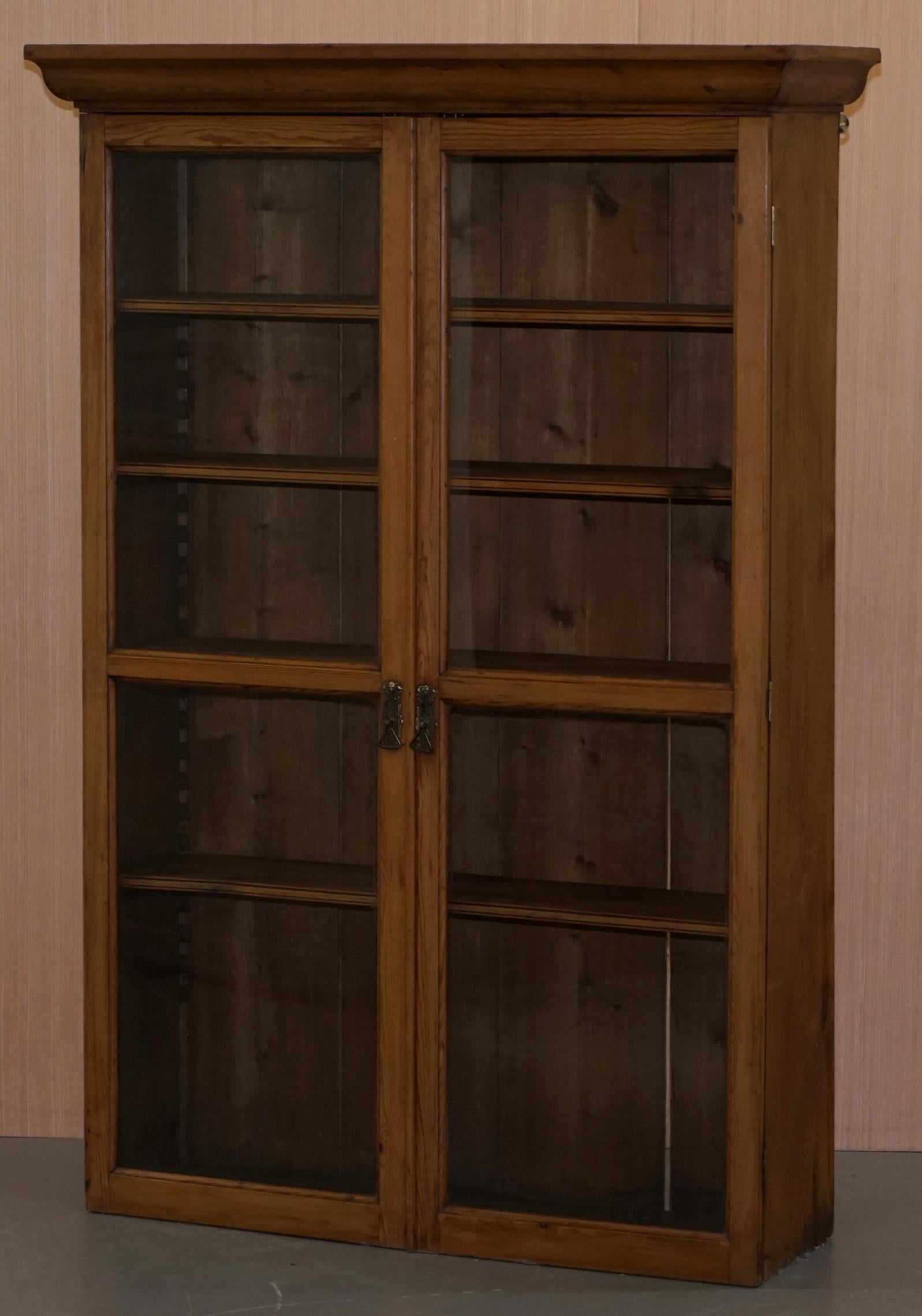 pine bookcase with glass doors