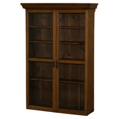 Used Restored Solid Pine Glass Doored Library Bookcase Also Hanging Cabinet