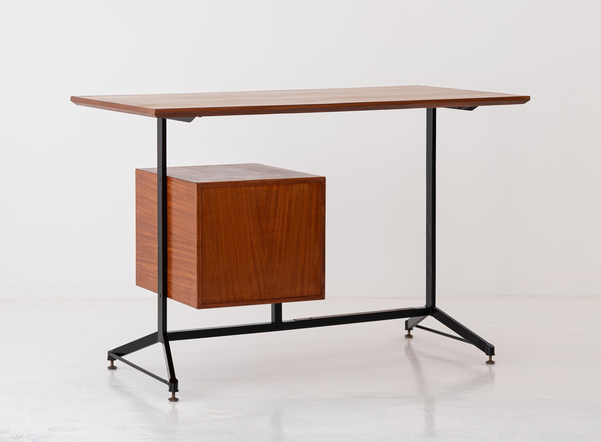 Vintage Restyled and Restored Italian Desk Table in Teak and Iron, 1950s 4