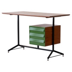 Vintage Restyled and Restored Italian Desk Table in Teak and Iron, 1950s