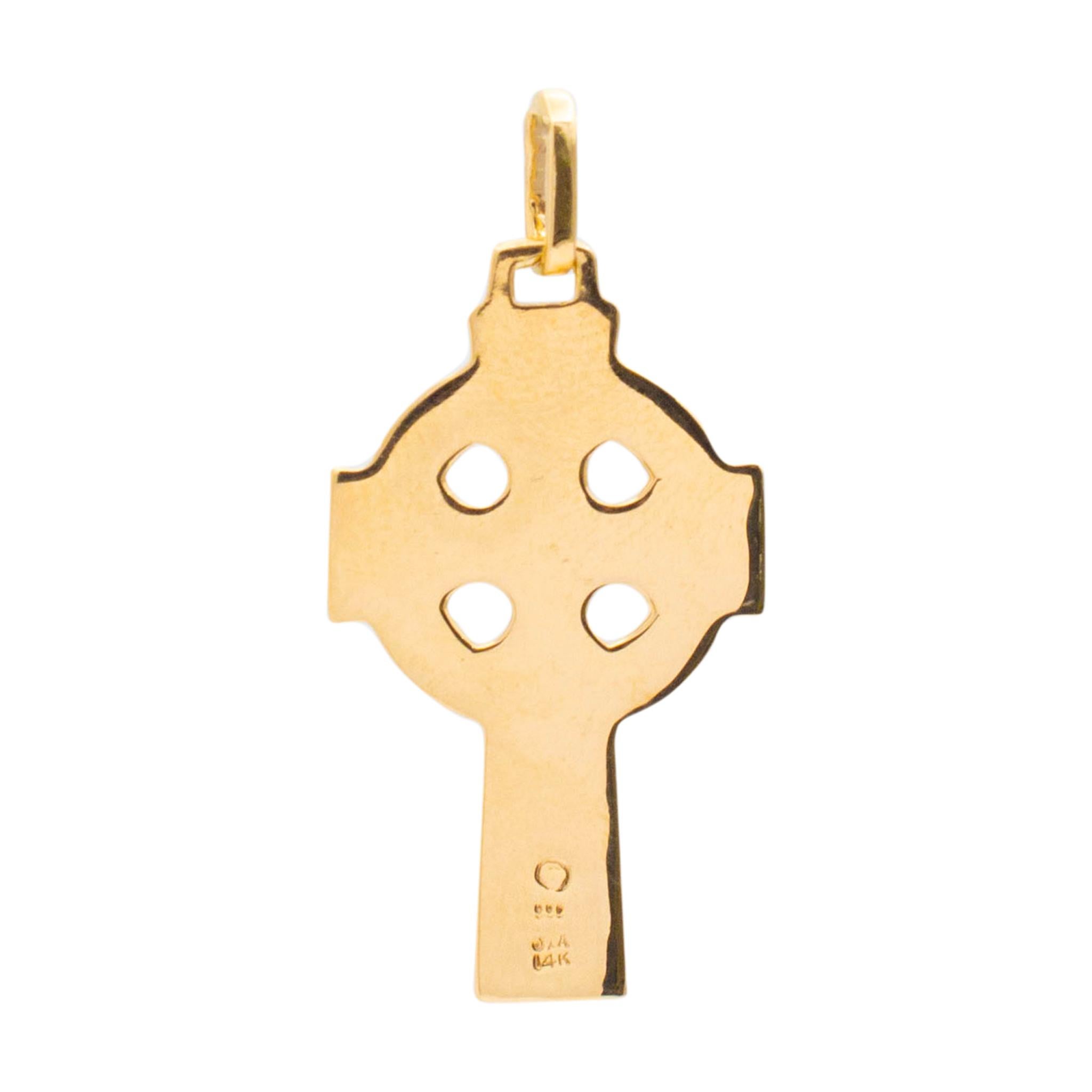 Brand: James Avery

Gender: Unisex

Metal Type: 14K Yellow Gold

Length: 36.00 mm

Width: 18.00 mm

Weight: 5.20 grams
JAMES AVERY 14K yellow gold religious cross pendant. Engraved with 