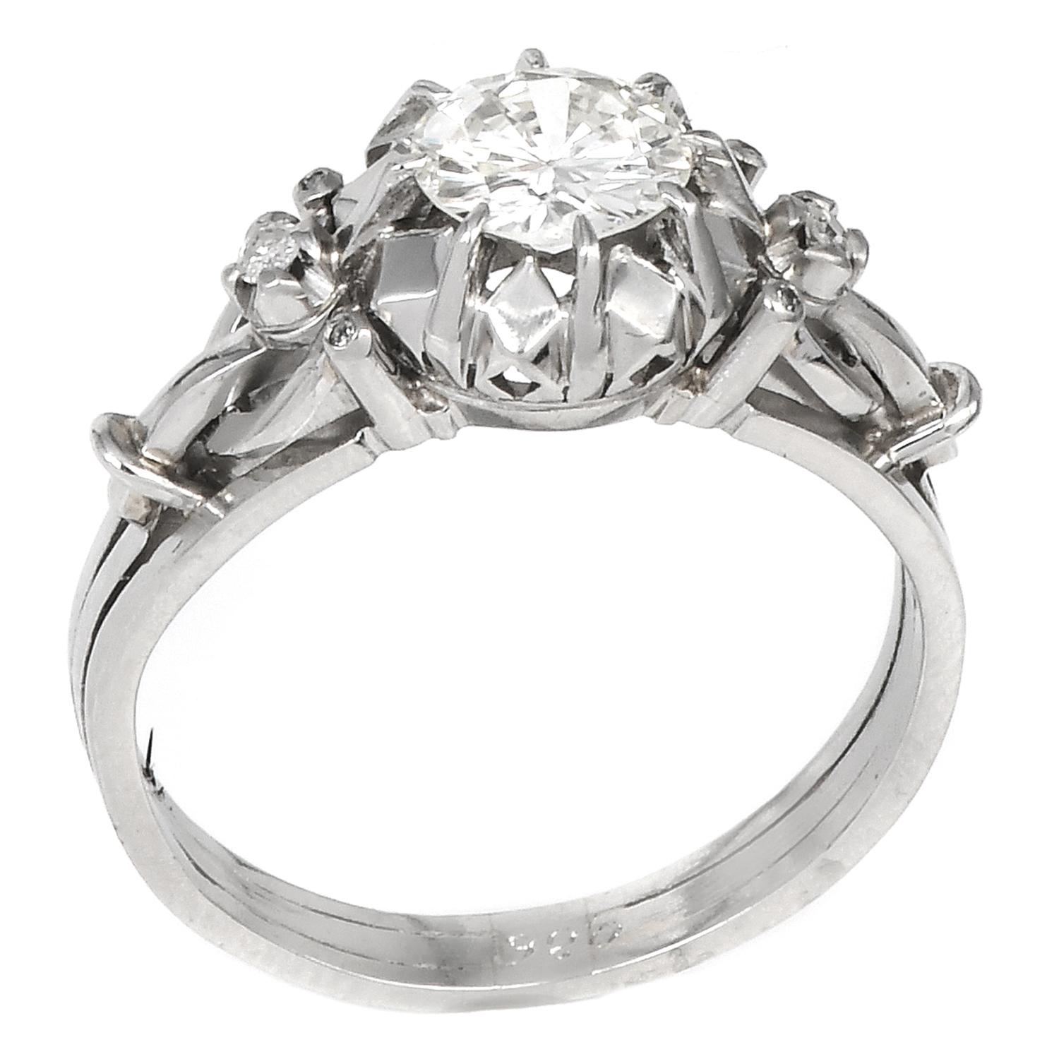 Women's or Men's Vintage Retro 1.02cts Diamond Open Work Platinum Engagement Ring For Sale