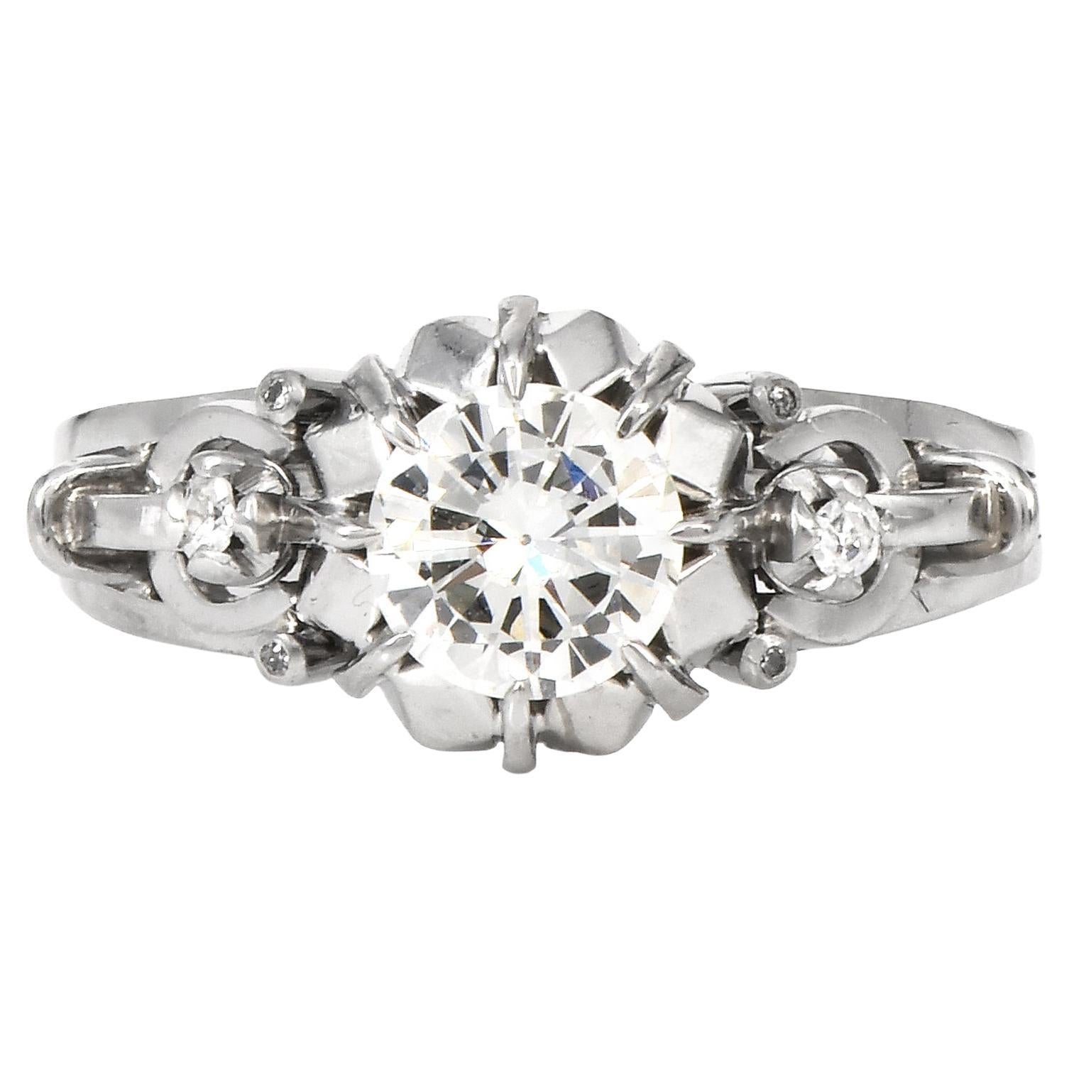 Vintage Retro 1.02cts Diamond Open Work Platinum Engagement Ring For Sale