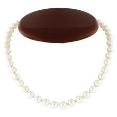 Vintage Retro Pearl Strand Choker Necklace & 14K Gold Diamond & Ruby Clasp