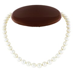 Vintage Retro Pearl Strand Choker Necklace & 14K Gold Diamond & Ruby Clasp