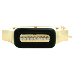 Brazalete abierto con bisagra vintage retro de oro de 14k con ónix negro y diamantes