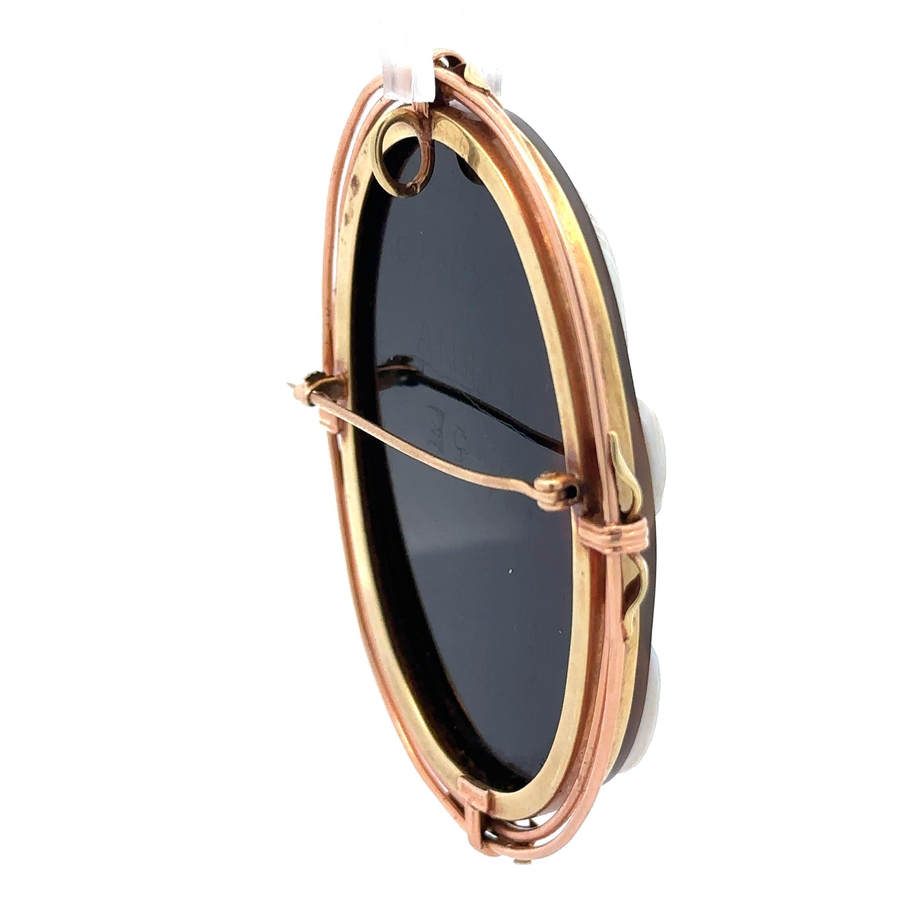 De las mujeres Colgante broche camafeo vintage retro de oro de 14k tallado en piedra dura con gran detalle en venta