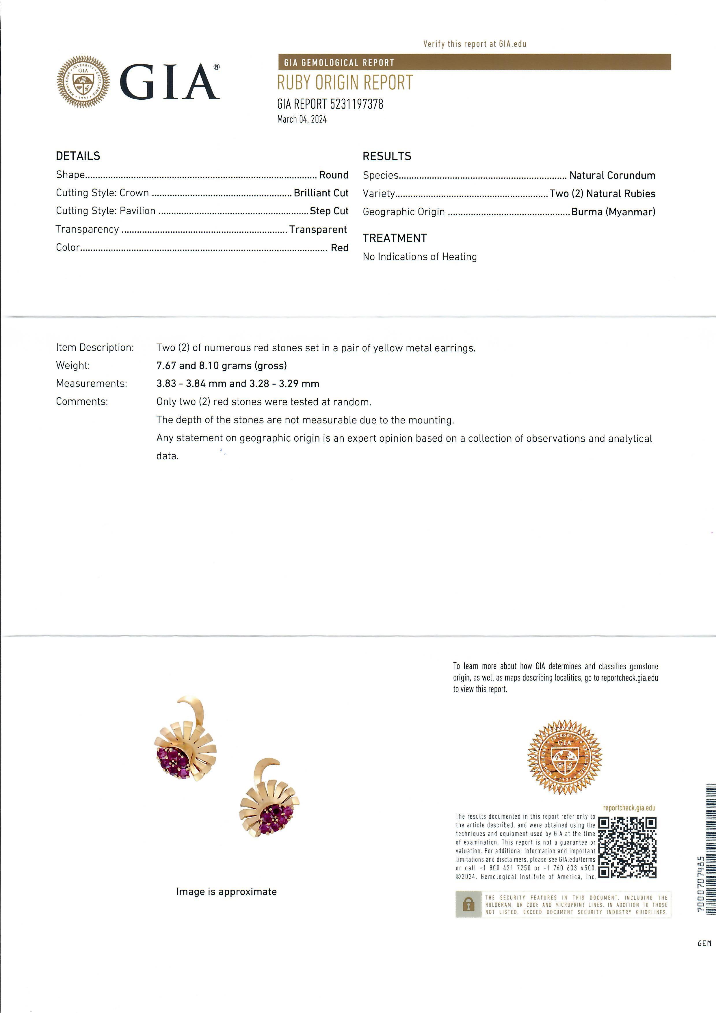 Vintage Retro 14k Gold GIA 3ctw Burma No Heat Rubin Blume Schraubverschluss Ohrringe, Vintage im Angebot 6