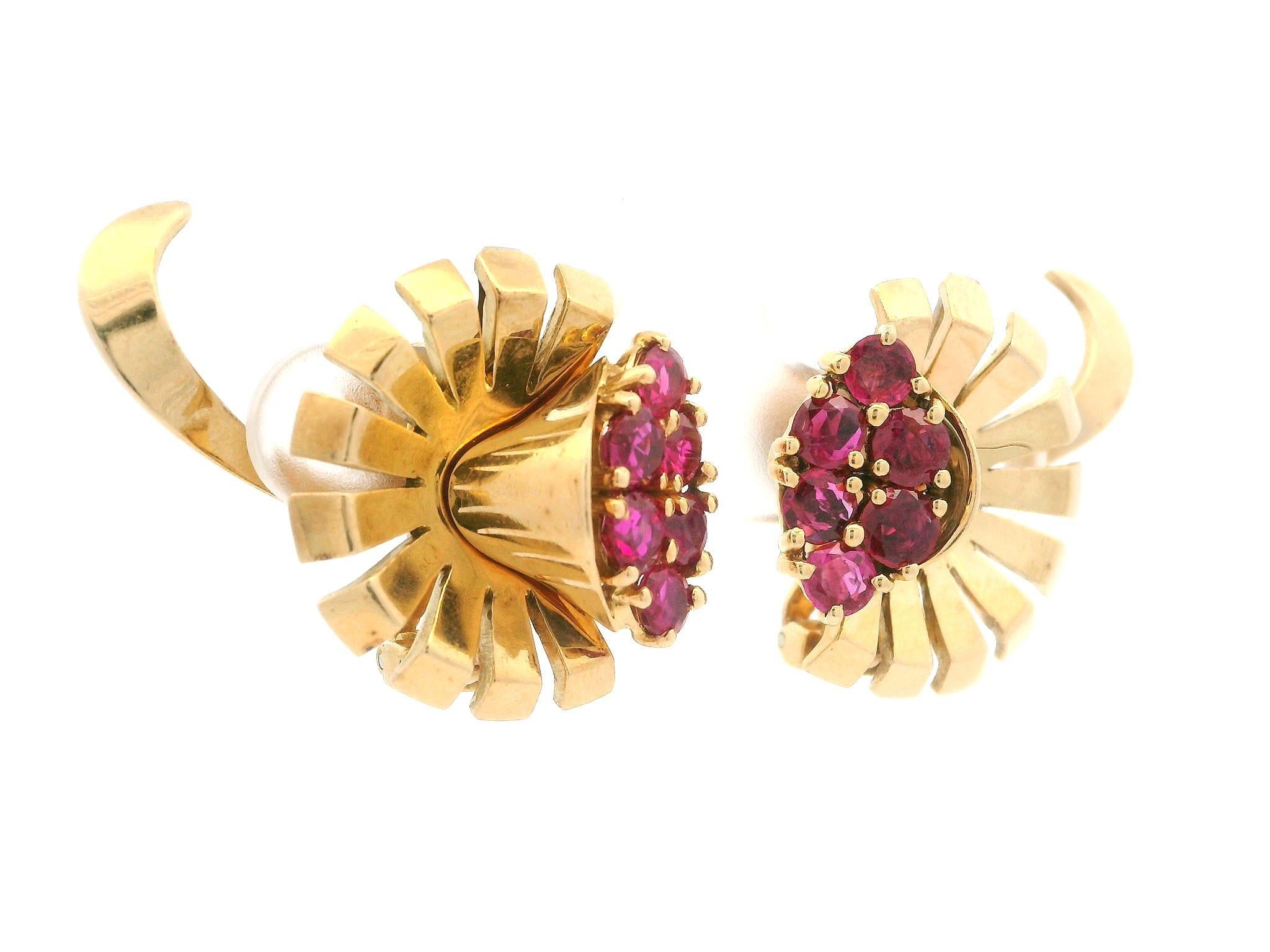 Vintage Retro 14k Gold GIA 3ctw Burma No Heat Rubin Blume Schraubverschluss Ohrringe, Vintage im Angebot 1