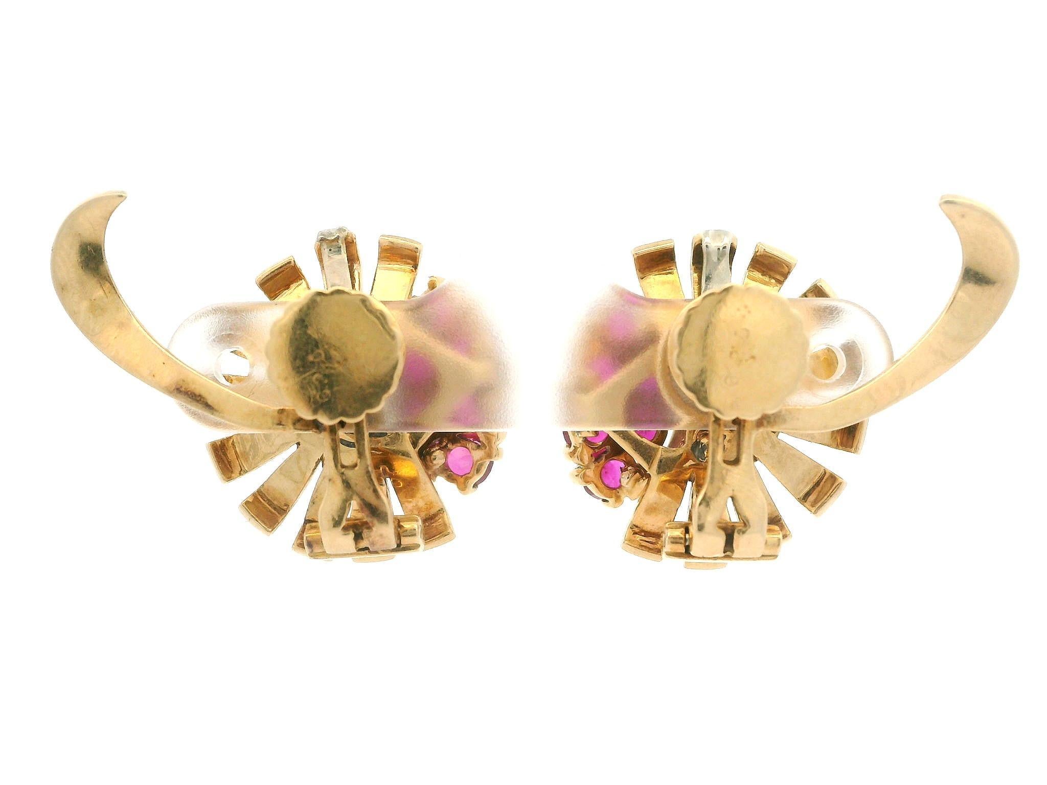 Vintage Retro 14k Gold GIA 3ctw Burma No Heat Rubin Blume Schraubverschluss Ohrringe, Vintage im Angebot 3
