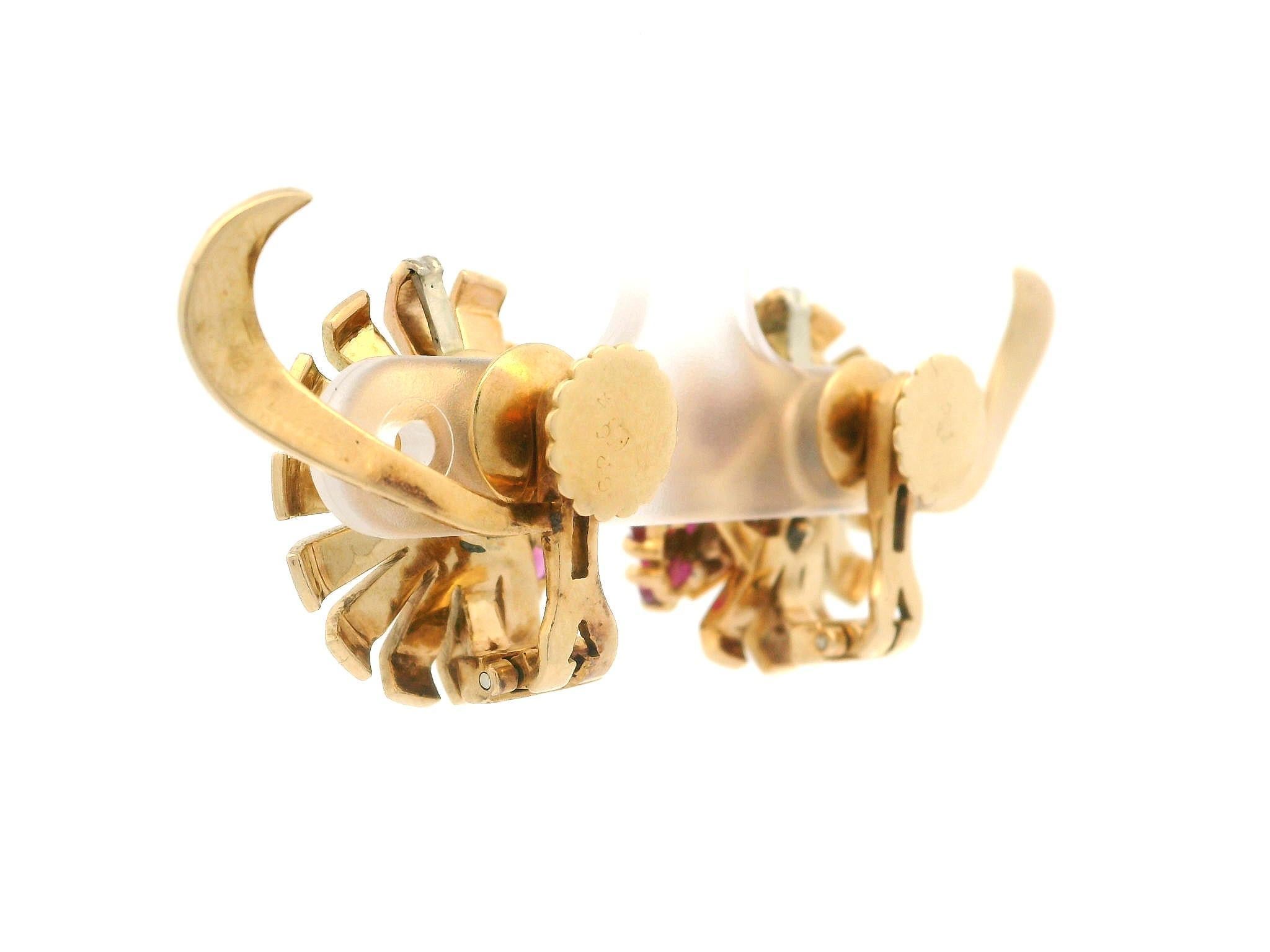 Vintage Retro 14k Gold GIA 3ctw Burma No Heat Rubin Blume Schraubverschluss Ohrringe, Vintage im Angebot 4