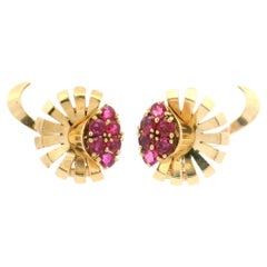 Pendientes vintage retro de oro de 14k GIA 3ctw Birmania sin calor flor de rubí con cierre de rosca