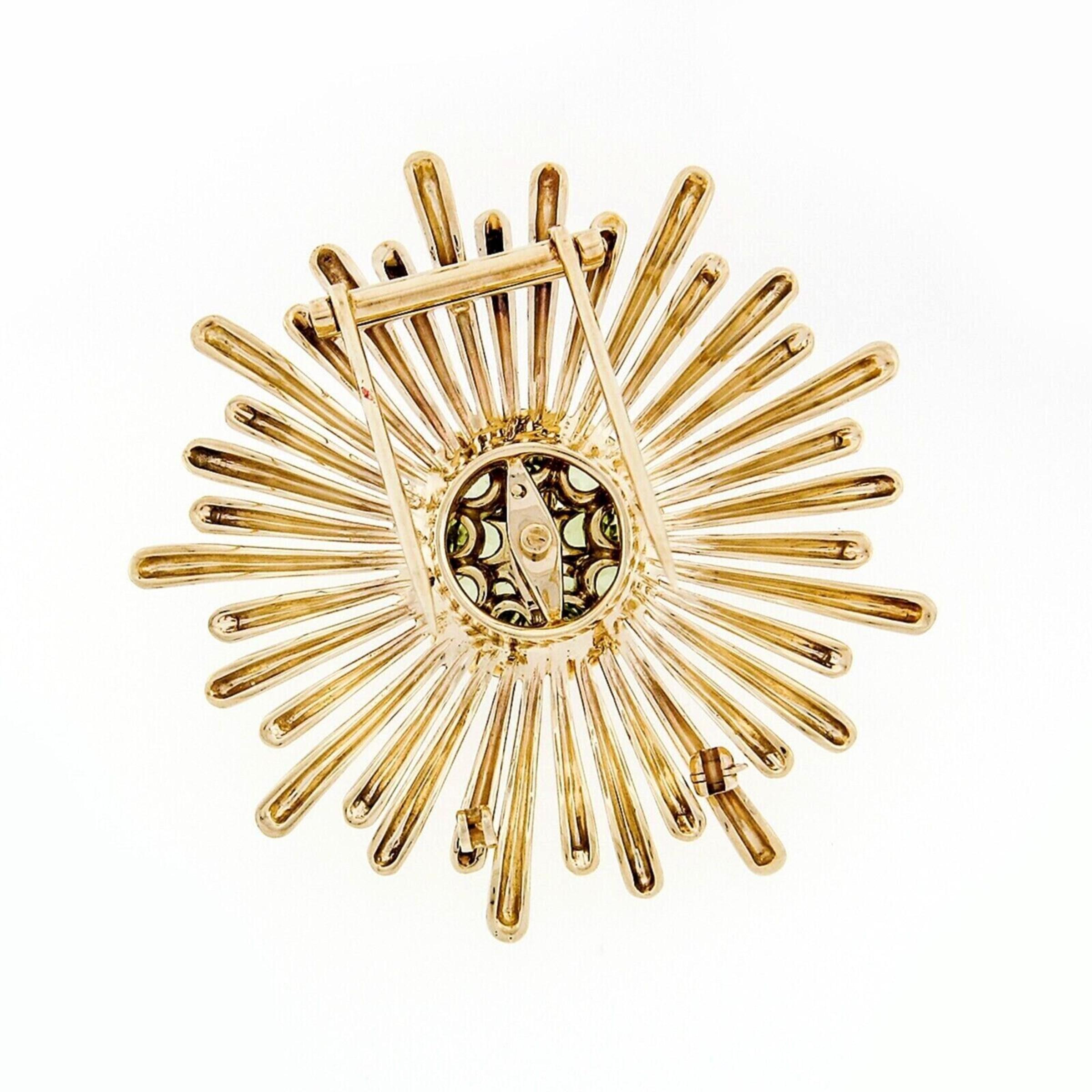 Vintage Retro 14K Gold Peridot & Diamant Cluster Strahlender Sprühblumenbrosche im Zustand „Gut“ im Angebot in Montclair, NJ