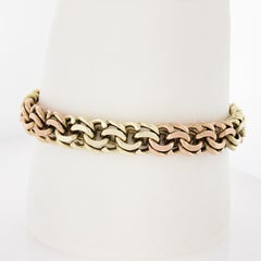 Vintage Retro 14K Rose and Green Gold 7" Heavy Double Curb Link Chain Bracelet