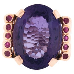 Vintage Retro 14K Roségold 22ctw Oval Amethyst mit Rubin-Akzenten Cocktail-Ring