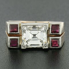 Vintage Retro 14K Rose Gold 2.71ctw GIA Emerald F VS Diamond & Ruby Band Ring