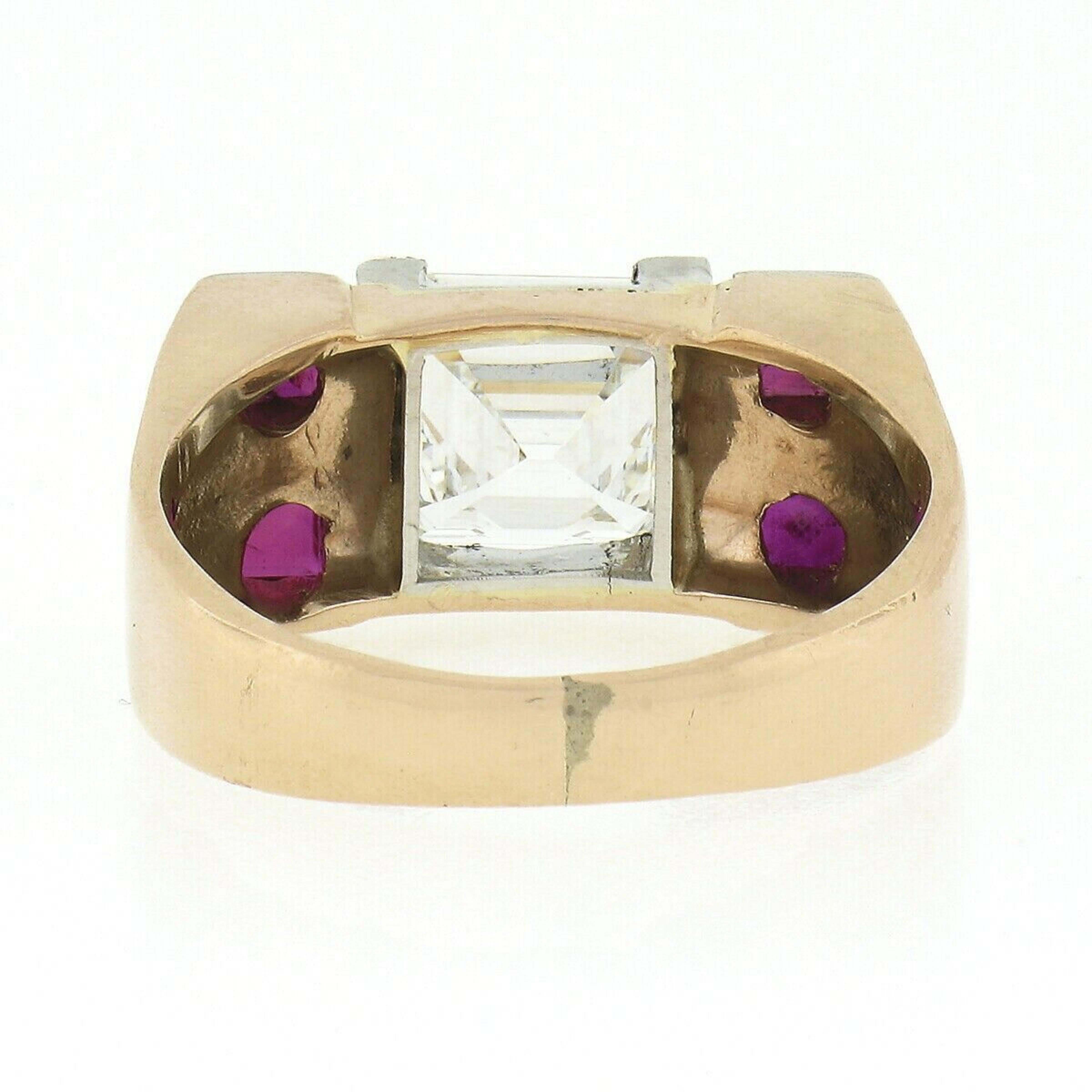 Vintage Retro 14K Rose Gold 2.71ctw GIA Emerald F VS Diamond & Ruby Band Ring 2