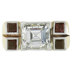 Vintage Retro 14K Rose Gold 2.71ctw GIA Emerald F VS Diamond & Ruby Band Ring