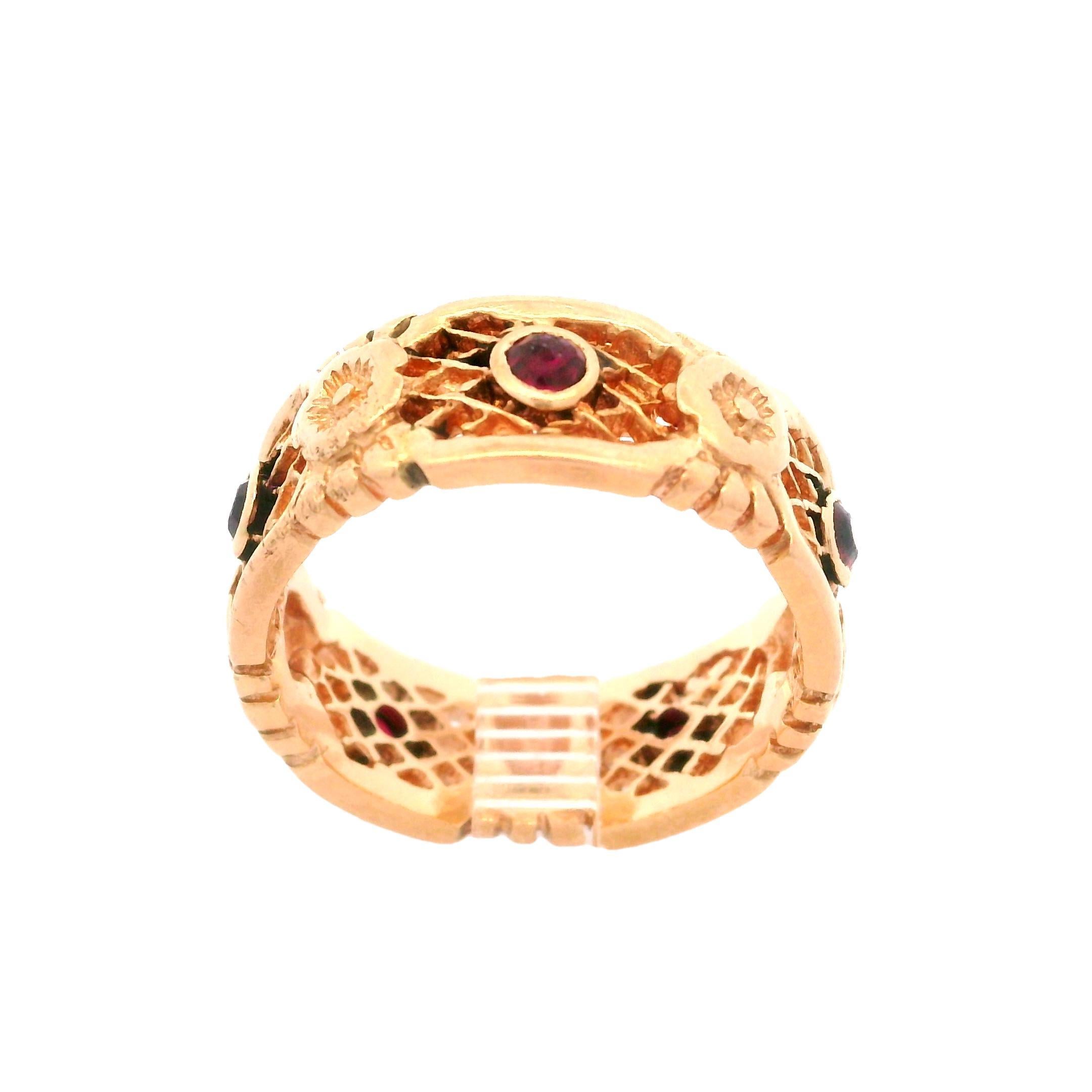 Women's Vintage Retro 14k Rose Gold Open Floral Work Wide Eternity Band Ring