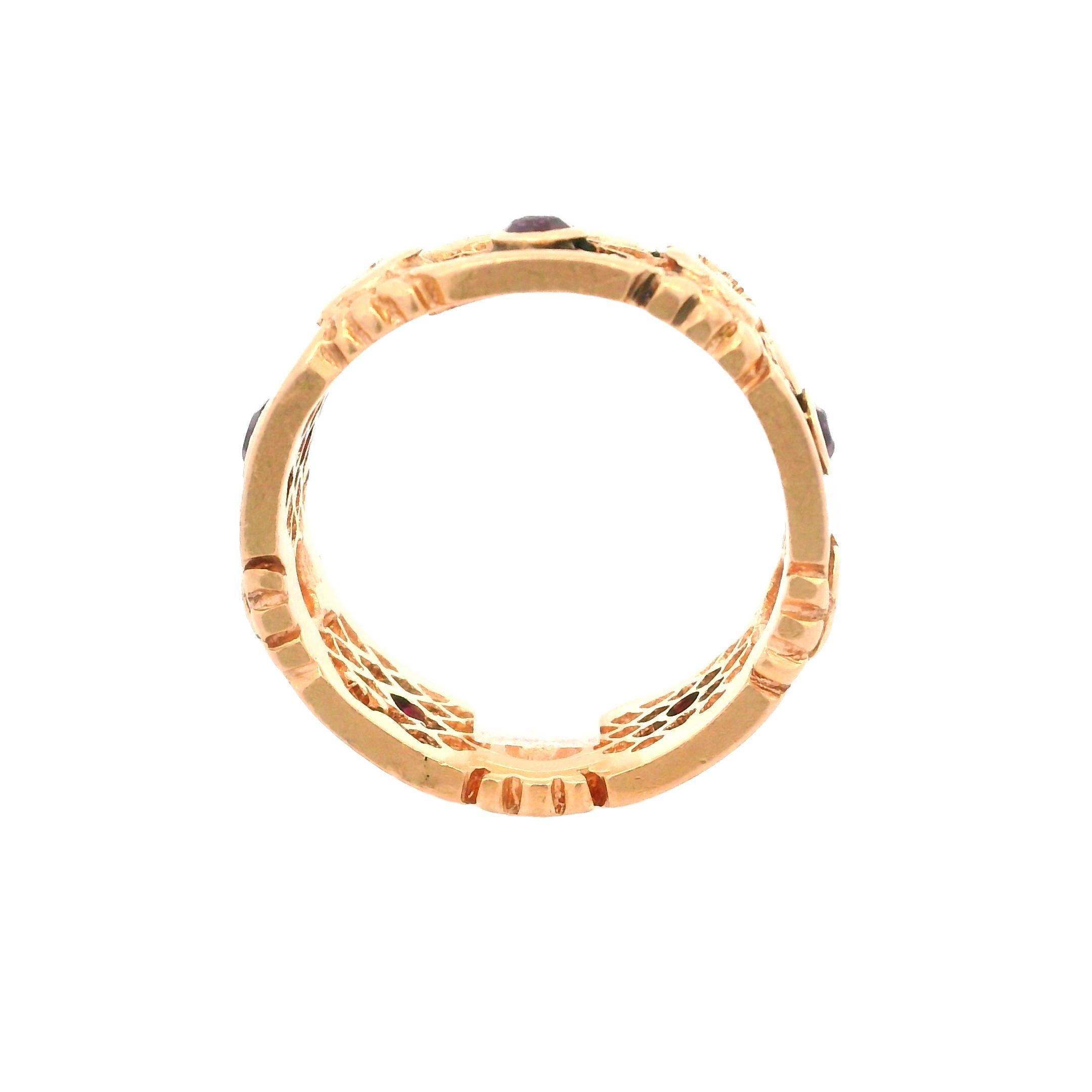 Vintage Retro 14k Rose Gold Open Floral Work Wide Eternity Band Ring 2