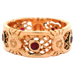 Vintage Retro 14k Rose Gold Open Floral Work Wide Eternity Band Ring