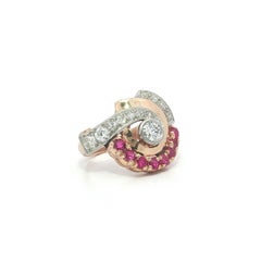 Vintage Retro 14k Rose Gold & Palladium 1.17ctw Diamond w/ Ruby Swivel Ring
