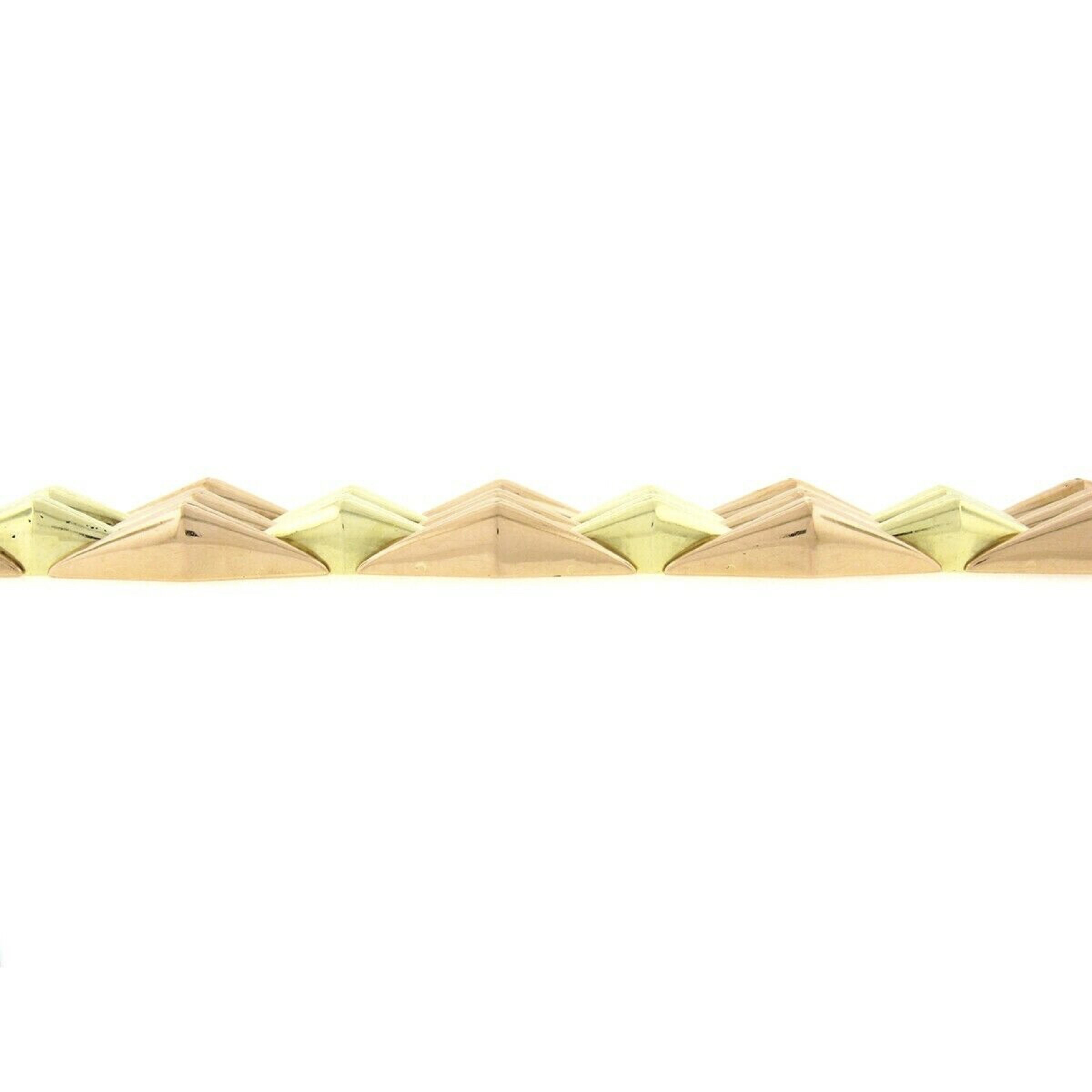 Vintage Retro 14K Rose & Green Gold Polished Fluted Triangular Wide Lin For Sale 3